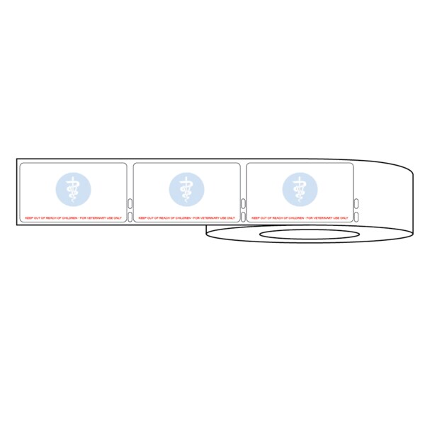 Dymo Label w/Catuceus & Warning 3-1/2" x 1-15/16" White w/Blue & Red, LA-DYM-1043